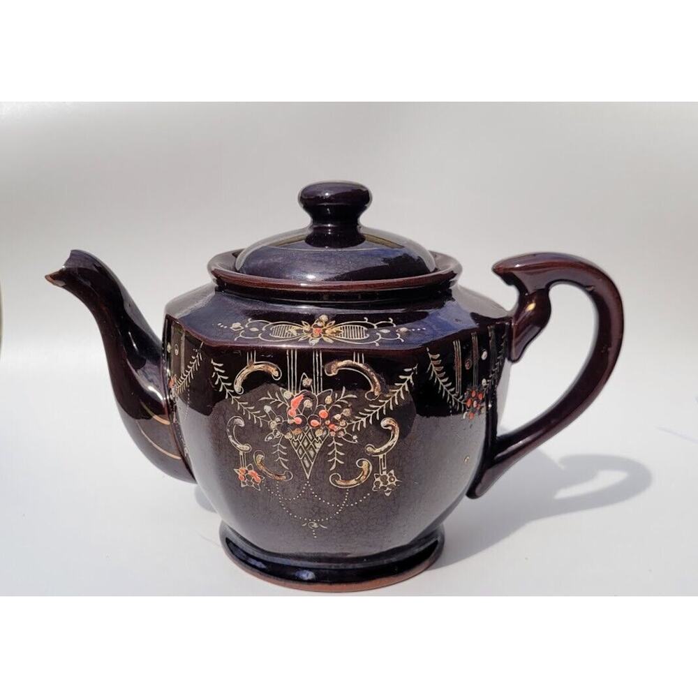 Vintage Moriage Teapot Hand Painted Vintage Redware Japan 6"